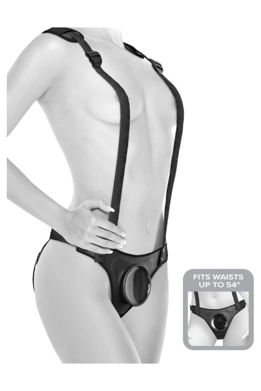 Трусики для страпону Pipedream Body Dock з підтяжками, чорні вид 3