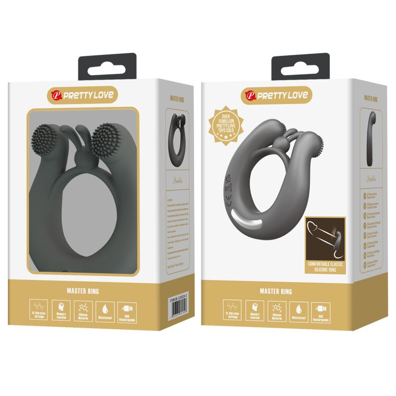 Віброкільце зі стимулюючими виступами Pretty Love Dahlia та вушками, сіре вид 12