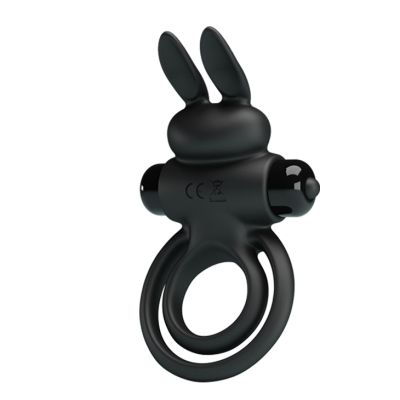 Эрекционное виброкольцо с кроликом Pretty Love Bunny III двойное, чёрное, 9.7 х 4 см