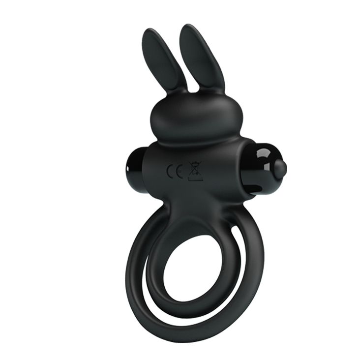 Эрекционное виброкольцо с кроликом Pretty Love Bunny III двойное, чёрное, 9.7 х 4 см вид 2