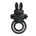 Эрекционное виброкольцо с кроликом Pretty Love Bunny III двойное, чёрное, 9.7 х 4 см вид 4