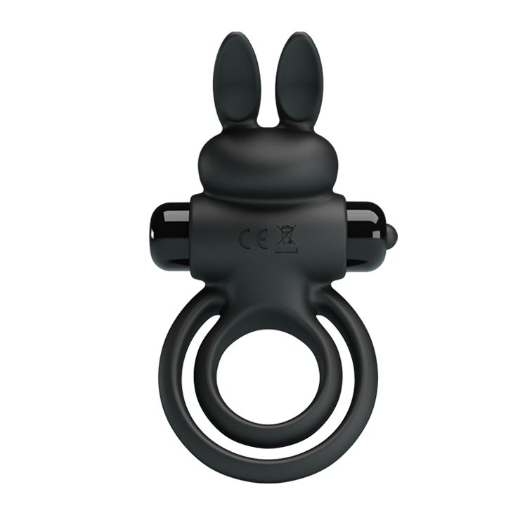 Эрекционное виброкольцо с кроликом Pretty Love Bunny III двойное, чёрное, 9.7 х 4 см вид 4