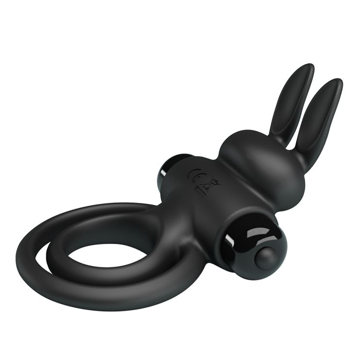 Эрекционное виброкольцо с кроликом Pretty Love Bunny III двойное, чёрное, 9.7 х 4 см вид 5