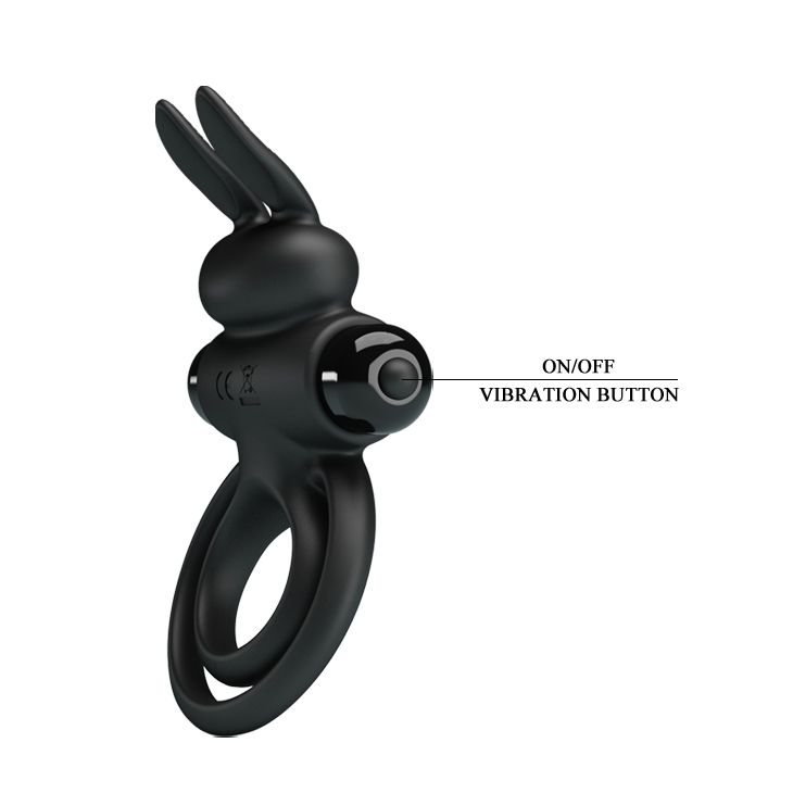 Эрекционное виброкольцо с кроликом Pretty Love Bunny III двойное, чёрное, 9.7 х 4 см вид 6