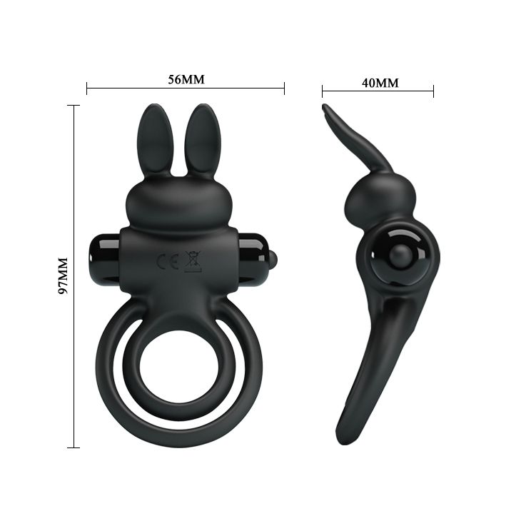 Эрекционное виброкольцо с кроликом Pretty Love Bunny III двойное, чёрное, 9.7 х 4 см вид 8