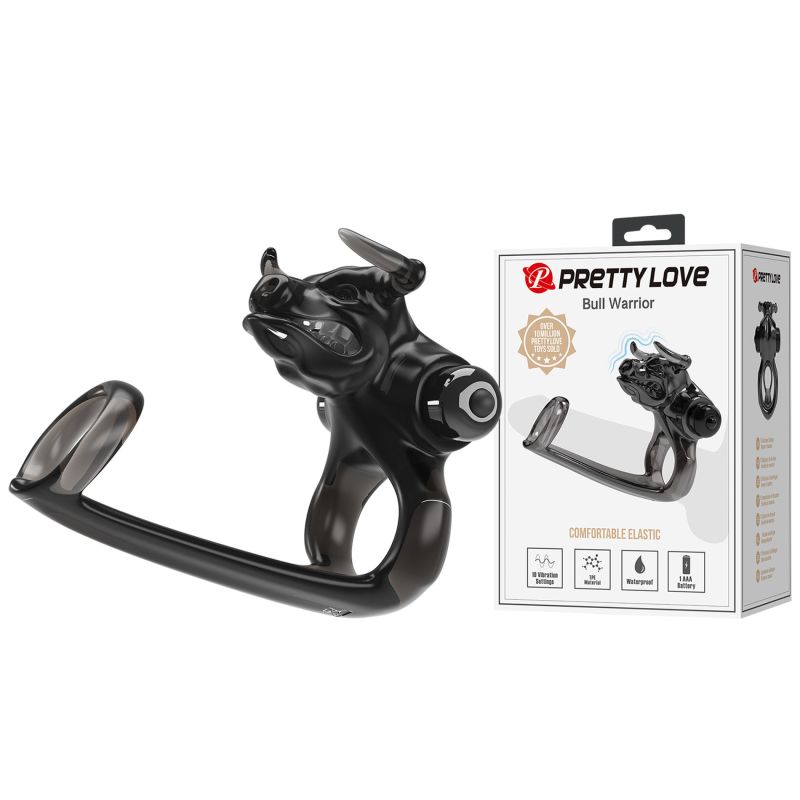 Ерекційне віброкільце Pretty Love Bull Warior з кліторальною стимуляцією, чорне вид 2