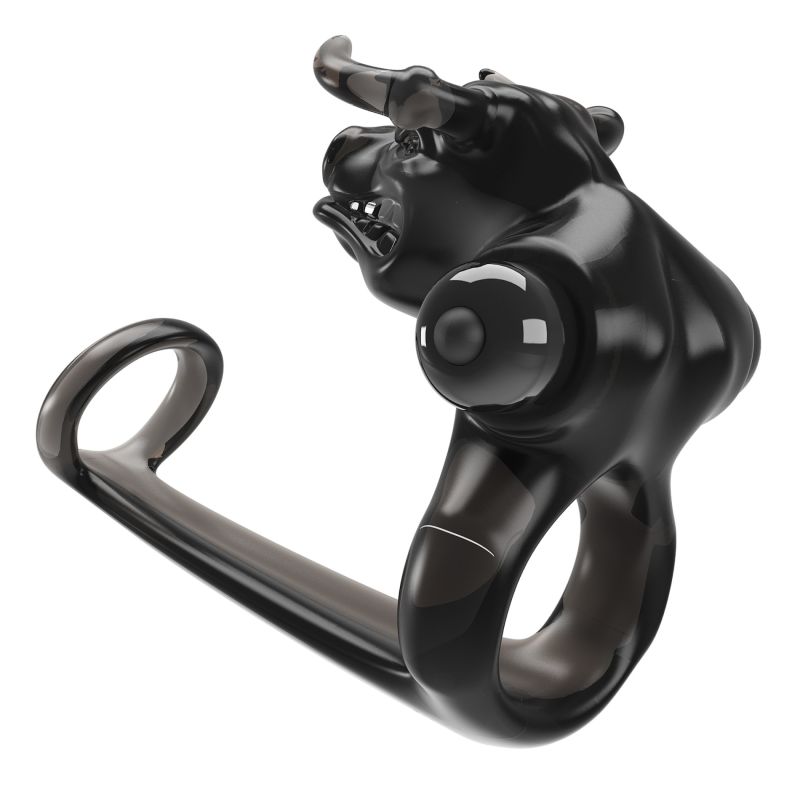 Эрекционное виброкольцо Pretty Love Bull Warior с клиторальной стимуляцией, черное вид 4