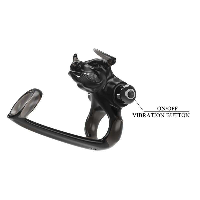 Ерекційне віброкільце Pretty Love Bull Warior з кліторальною стимуляцією, чорне вид 5
