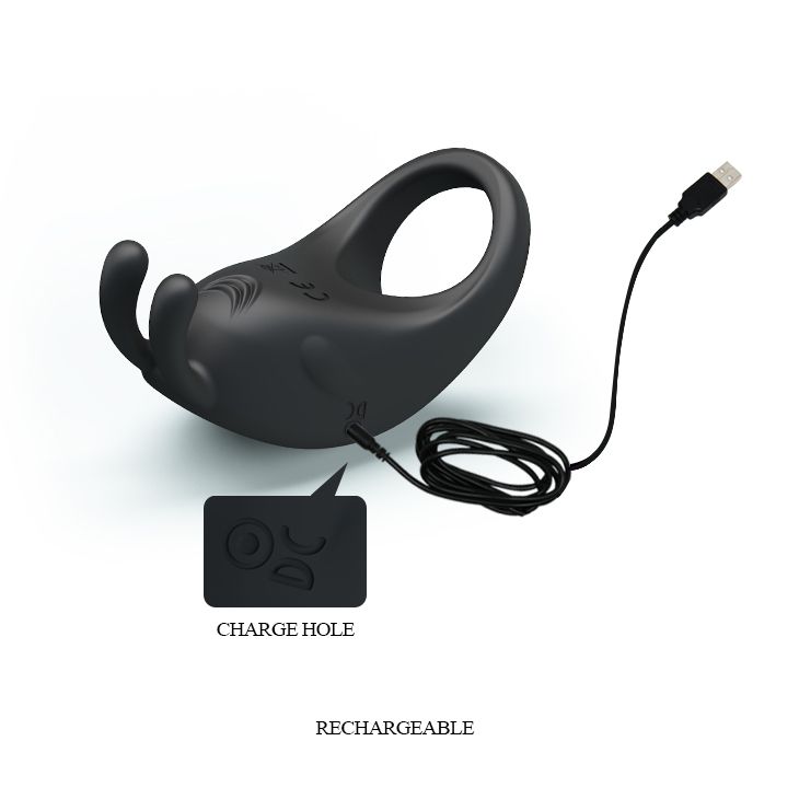 Ерекційне віброкільце Pretty Love Rabbit Vibrator з кліторальною стимуляцією, чорне вид 7