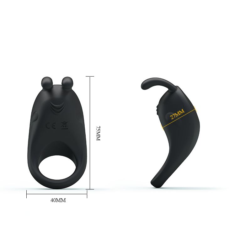 Ерекційне віброкільце Pretty Love Rabbit Vibrator з кліторальною стимуляцією, чорне вид 9