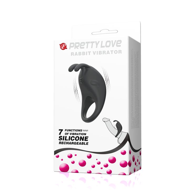 Ерекційне віброкільце Pretty Love Rabbit Vibrator з кліторальною стимуляцією, чорне вид 10