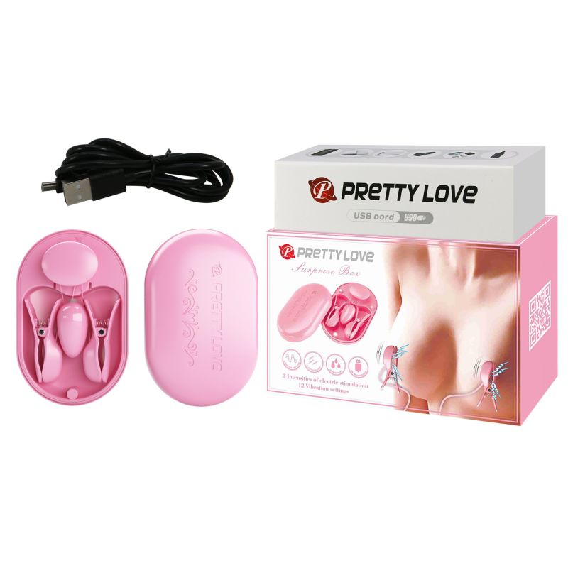 Зажимы для сосков Pretty Love Surprise Box с электростимуляцией, розовый вид 2