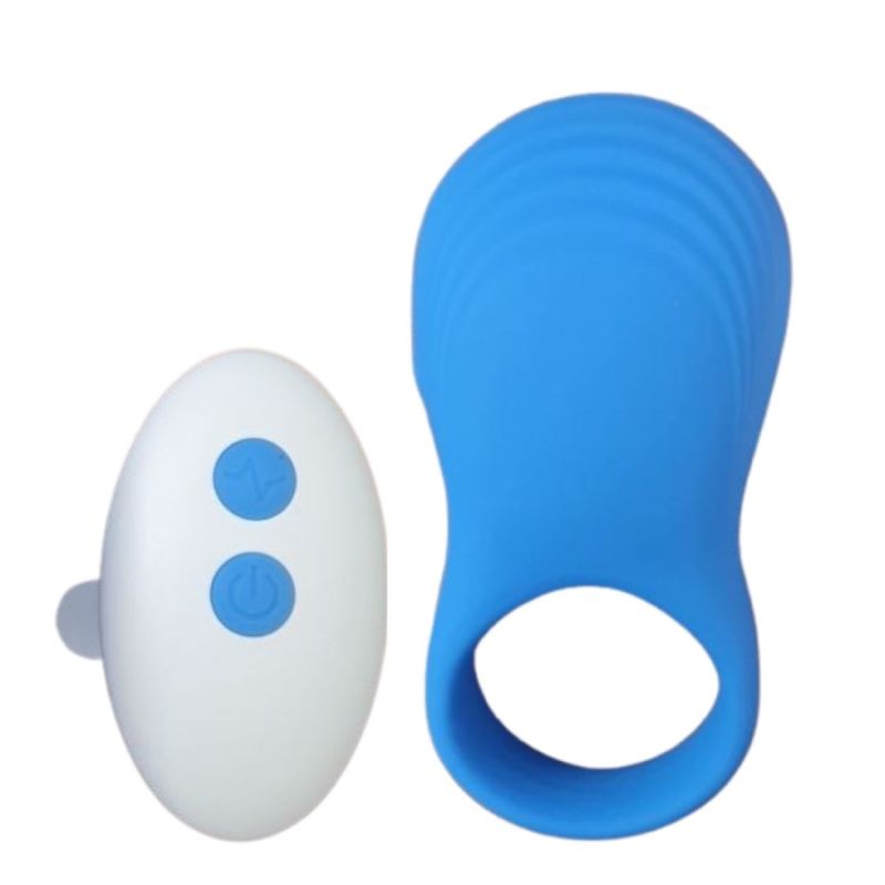 Эрекционное виброкольцо Sweet Em с пультом, синий, 8.5 х 4.5 см вид 3