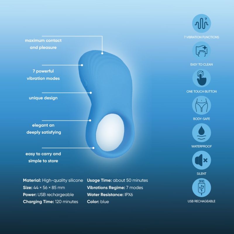 Ерекційне віброкільце Sweet Em з пультом, синій, 8.5 х 4.5 см вид 10