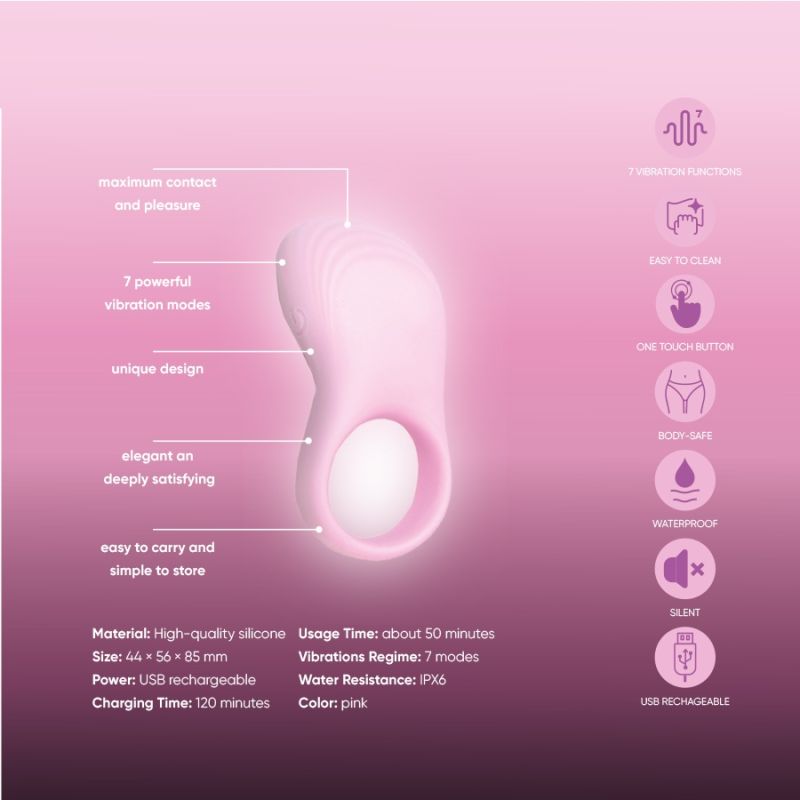 Эрекционное виброкольцо Sweet Em с пультом, розовый, 8.5 х 4.5 см вид 9
