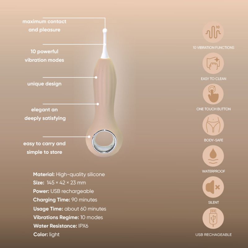 Вибратор точечный с насадками Sweet Em для клитора, бежевый, 14.5 см вид 9