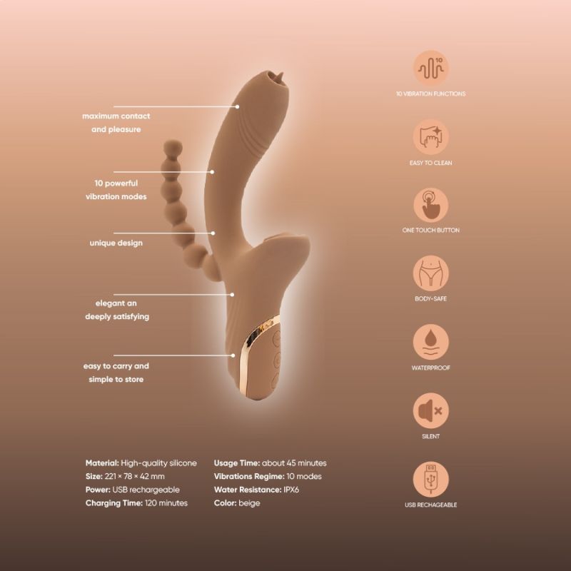 Вибратор-кролик с анальной стимуляцией Sweet Em, коричневый, 22.1 х 7.8 х 4.2 см вид 10