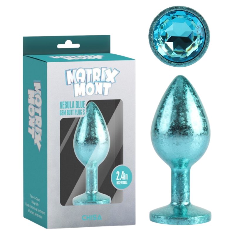 Анальна пробка блакитна поталь CHISA MATRIX MONT з блакитним каменем, розмір S вид 2