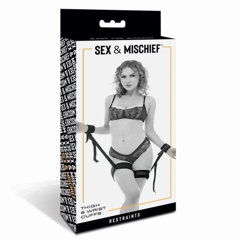 Наручники фіксатори SEX AND MISCHIEF на зап'ястя та стегна, чорні вид 5