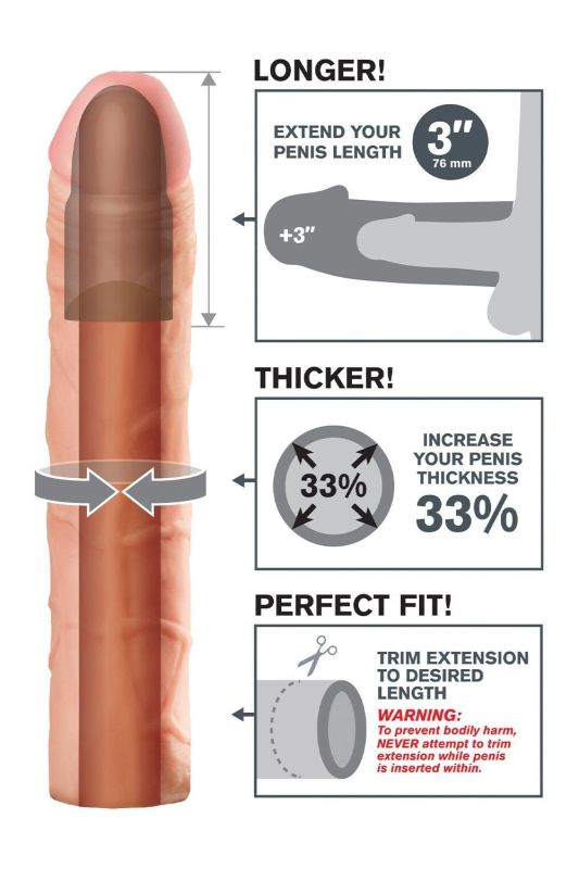 Насадка на член удлиняющая +7.6 см Pipedream X-Tensions телесная, 22.8 х 4.4 см вид 5