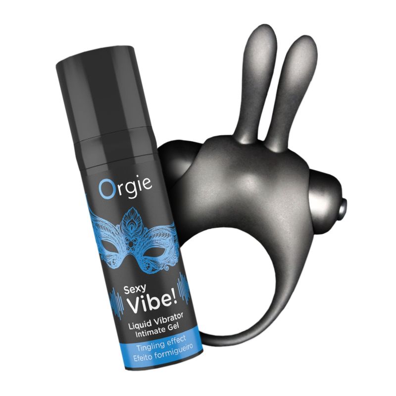 Набор Orgie VIBE! BUNNY эрекционное черное виброкольцо и жидкий вибратор 15 мл вид 2