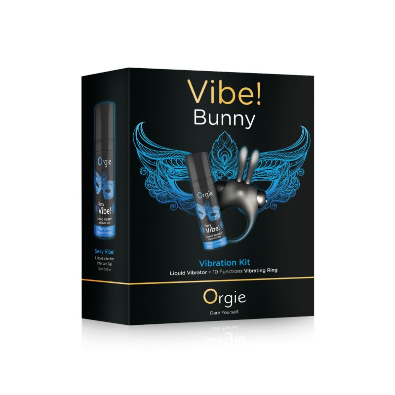 Набор Orgie VIBE! BUNNY эрекционное черное виброкольцо и жидкий вибратор 15 мл вид 6