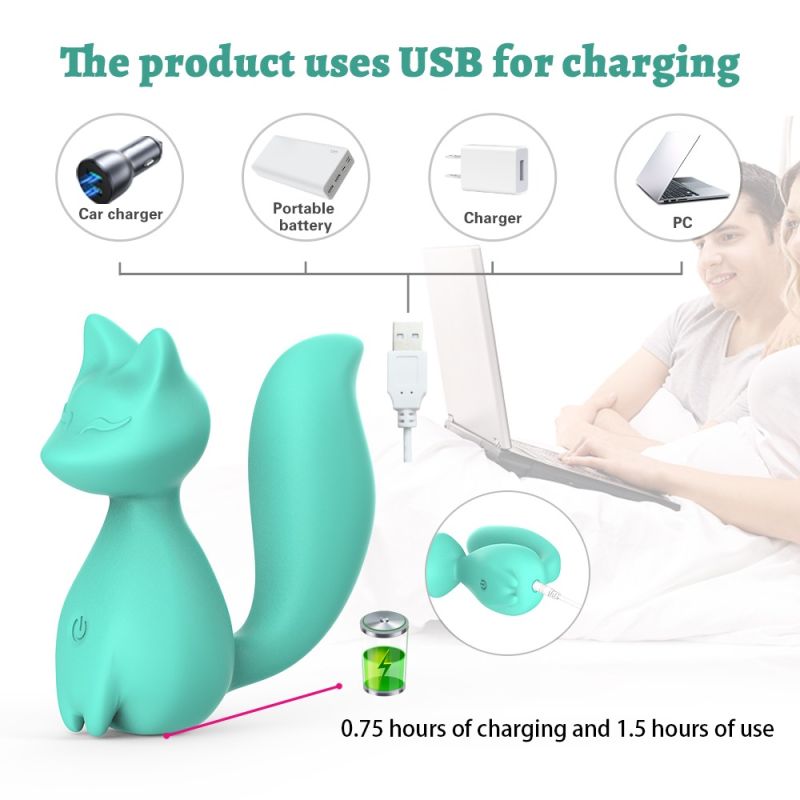 Мини-вибратор клиторальный Every Night Toys Doris в форме лисы бирюзовый, 10 режимов вибрации вид 7