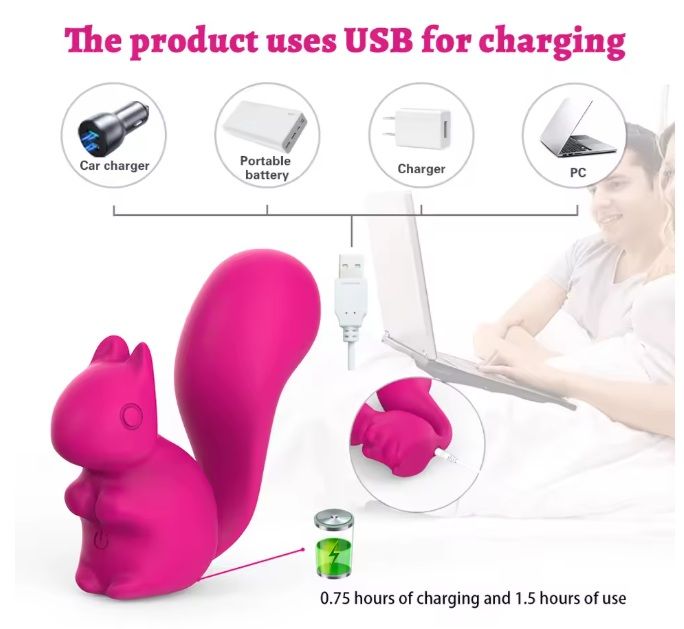 Міні-вібратор кліторальний Every Night Toys Debbie у формі білочки червоний, 10 режимів вібрації вид 5