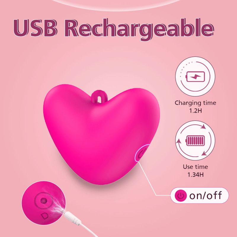 Мини-вибратор клиторальный Every Night Toys Eileen в форме сердца розовый, 10 режимов вибрации вид 4