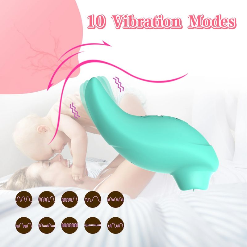 Вібратор із кліторальним стимулятором із язичком Every Night Toys Jen, зелений, 10 режимів вібрації вид 5