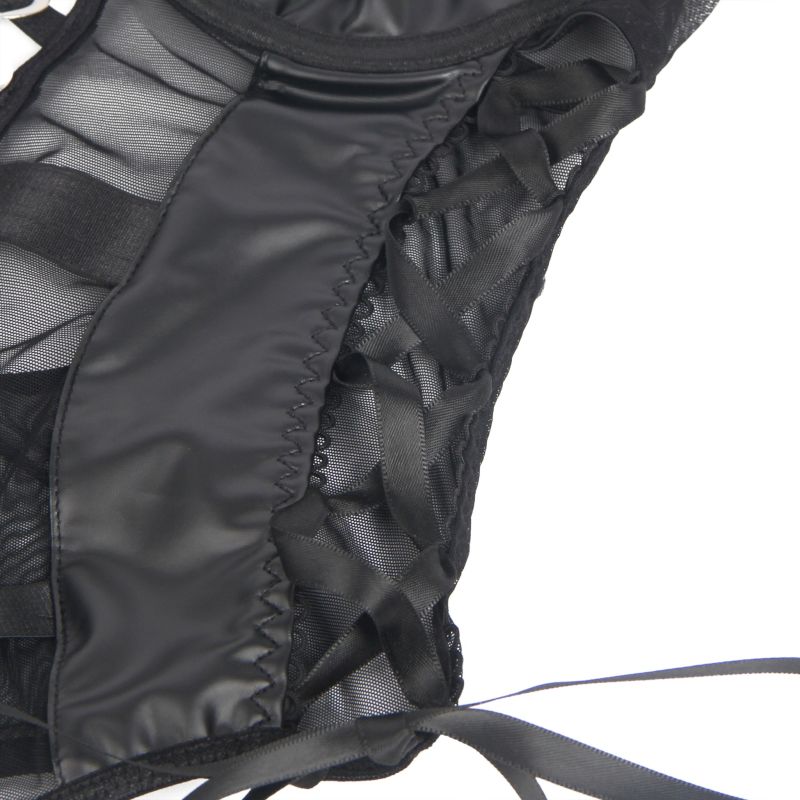 Боди из искусственной кожи Star Night, с гартером, черное, L вид 13