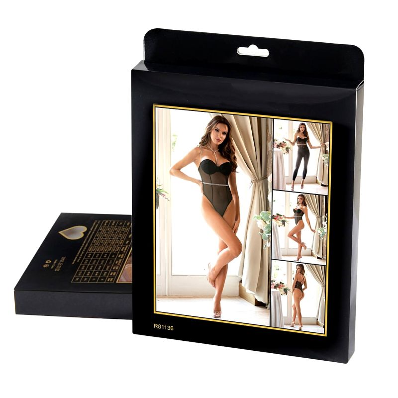 Боди полупрозрачное Star Night с бриллиантовым поясом, черное, XL-XXL вид 7