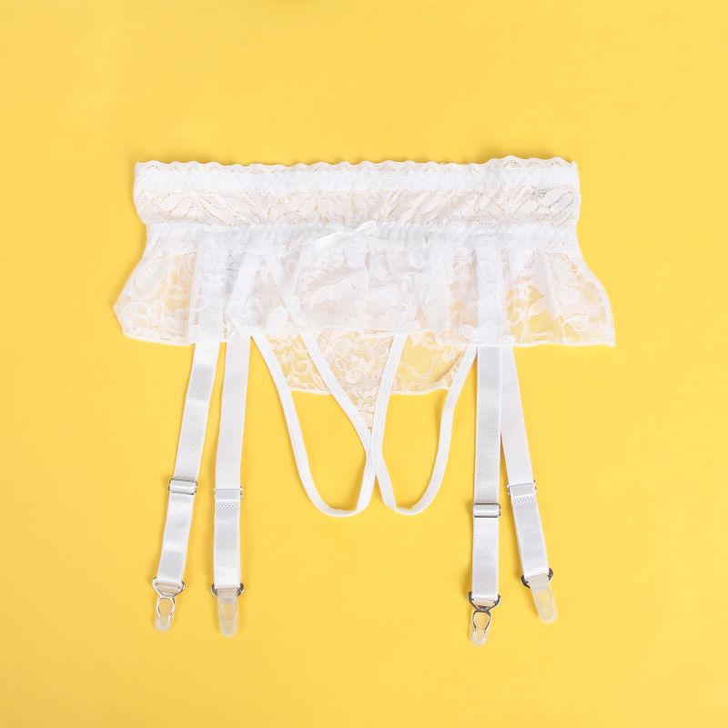 Комплект кружевной пояс для чулок StarNight с трусиками с доступом, белый, XS-S вид 4