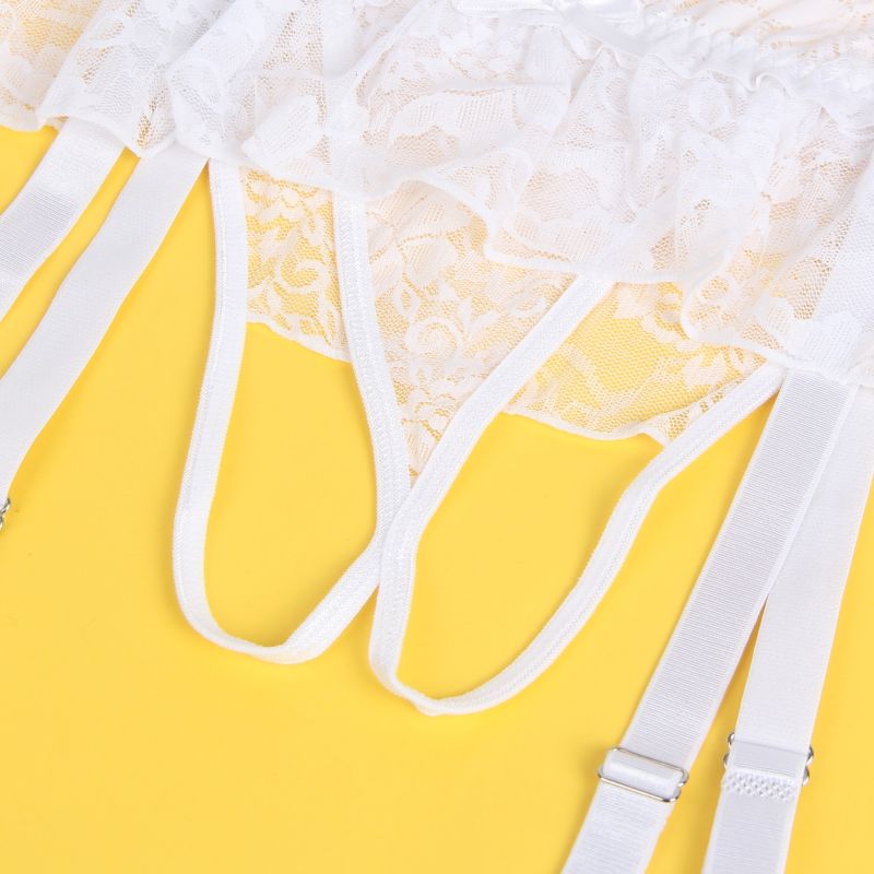 Комплект кружевной пояс для чулок StarNight с трусиками с доступом, белый, XS-S вид 5