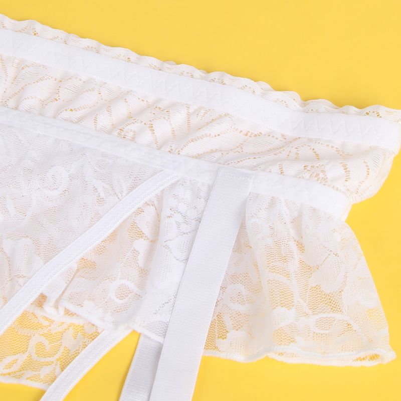 Комплект кружевной пояс для чулок StarNight с трусиками с доступом, белый, XS-S вид 6