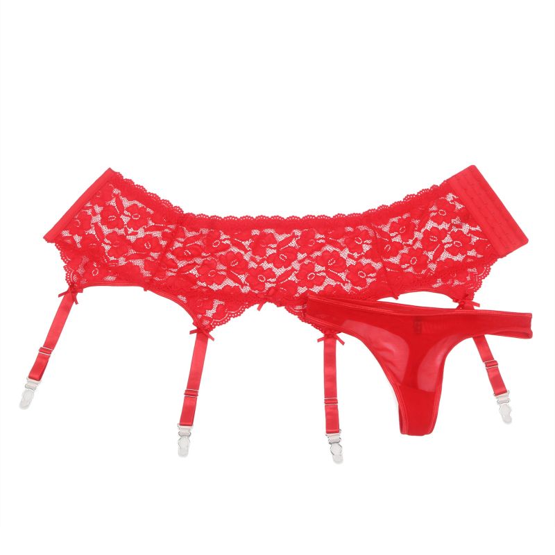 Комплект трусики с поясом для чулок Star Night, красный, XS-S вид 5
