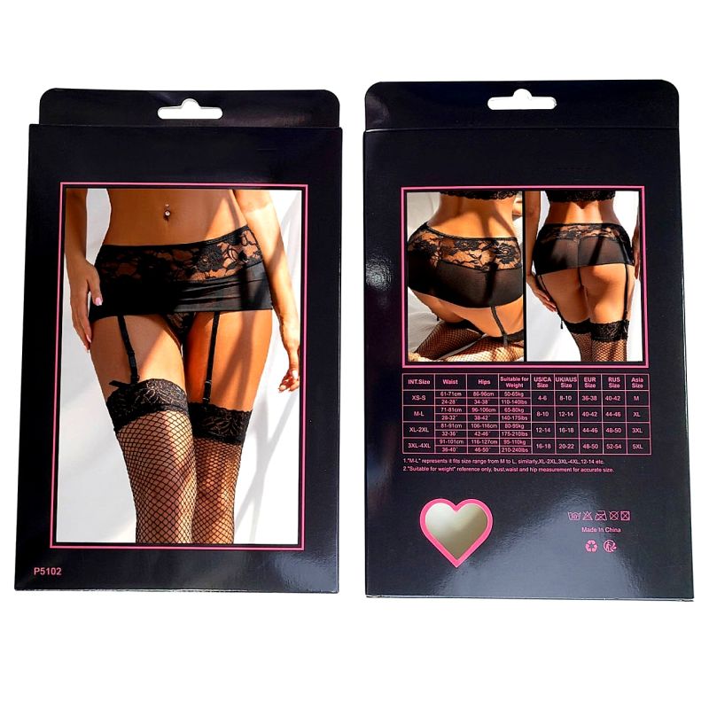 Комплект полупрозрачный пояс для чулок StarNight с цветочным узором, черный, XL/2XL вид 5