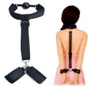 Бондаж с фиксацией за спиной Star Night с кляпом и наручниками, черный, One Size