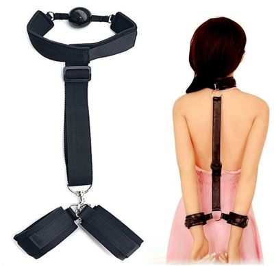 Бондаж с фиксацией за спиной Star Night с кляпом и наручниками, черный, One Size
