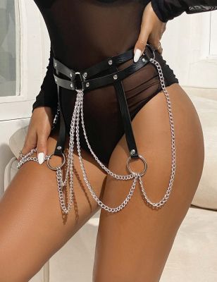 Портупея-пояс Star Night из искусственной кожи с цепочками, черная, One Size