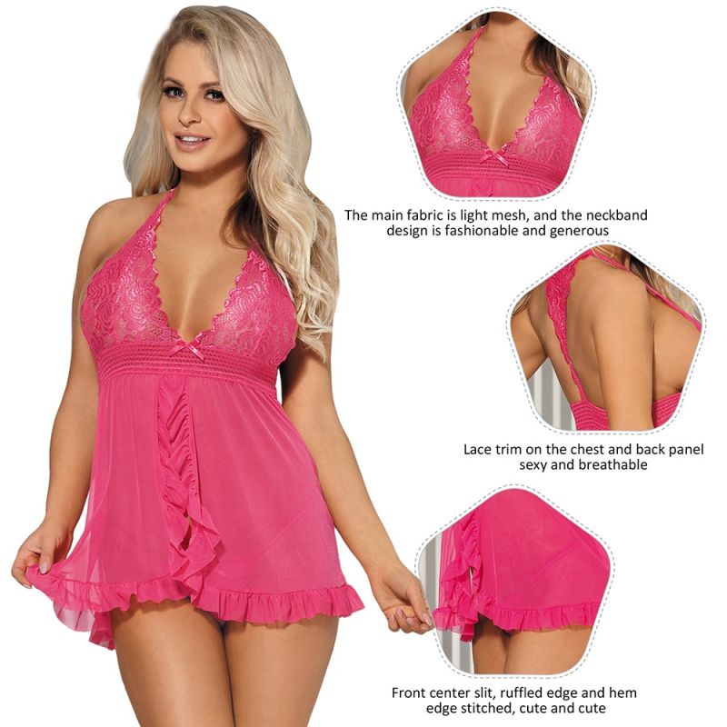 Пеньюар с трусиками Star Night с разрезом спереди и оборками, розовый, XS-S вид 5