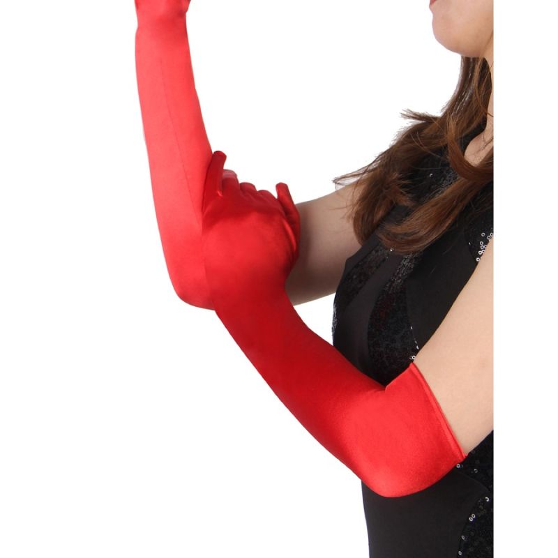 Длинные перчатки Star Night выше локтя, красные, 55 см вид 5