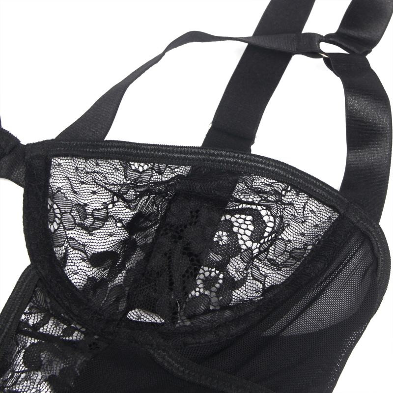 Боди с подвязками на лямках Star Night с кружевом, чёрное, XS-S вид 5