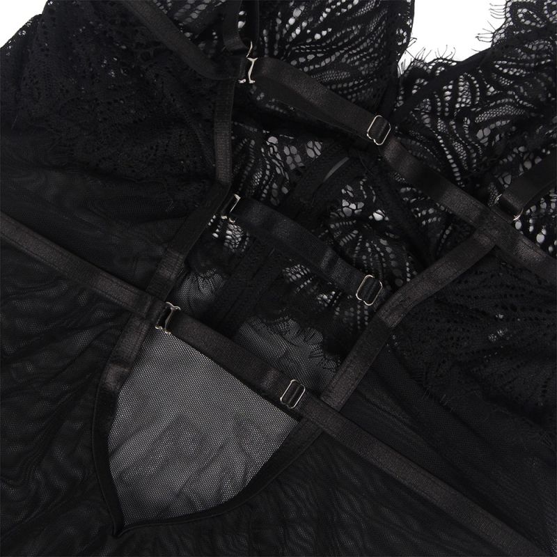 Пеньюар с трусиками Star Night с кружевом на топе и юбке, чёрный, XS-S вид 8