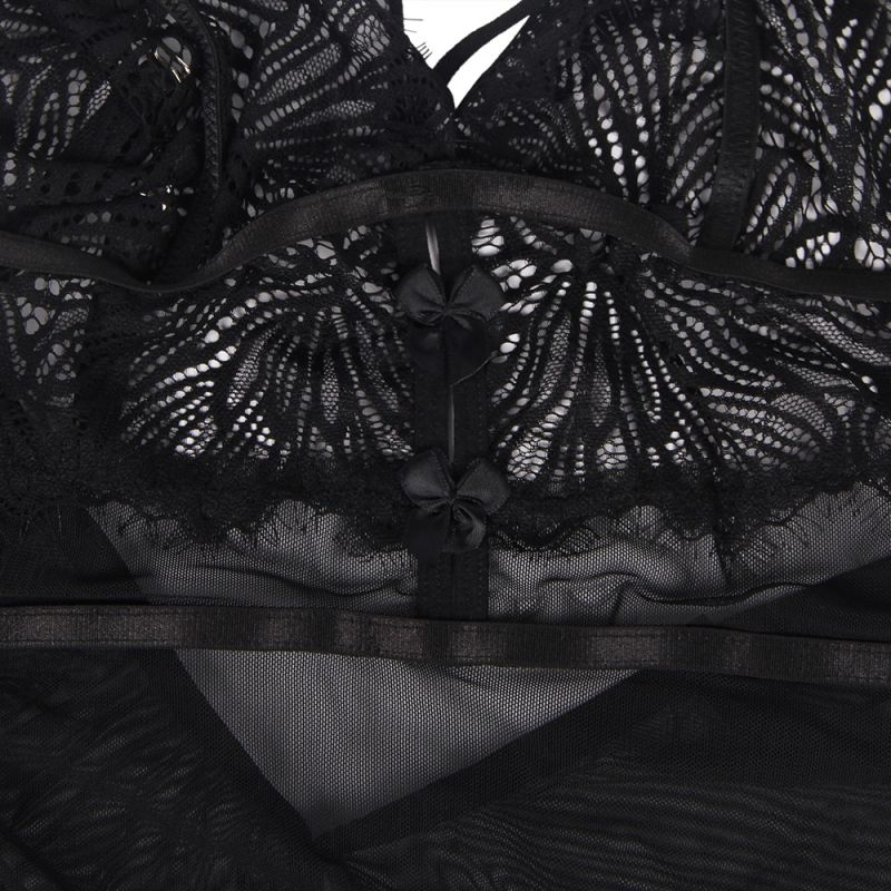 Пеньюар с трусиками Star Night с кружевом на топе и юбке, чёрный, XS-S вид 9