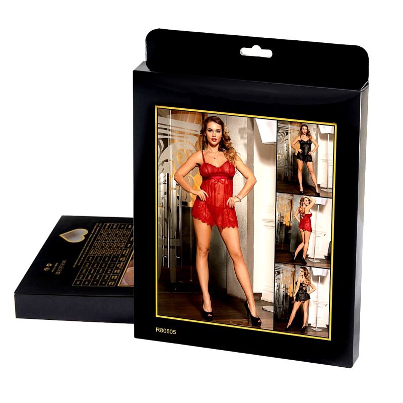 Пеньюар с трусиками Star Night с кружевом, чёрный, XS-S вид 5