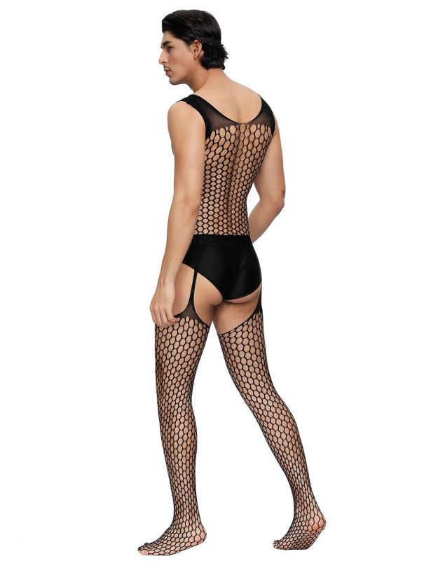 Чоловічий бодістокінг сітка Star Night з імітацією панчохи, чорний, L-2XL вид 3