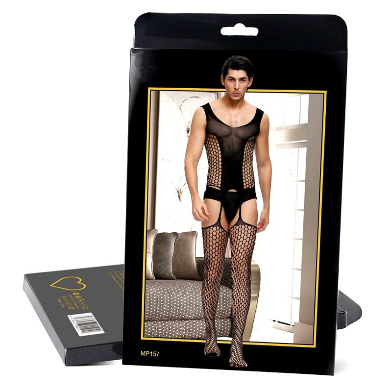 Чоловічий бодістокінг сітка Star Night з імітацією панчохи, чорний, L-2XL вид 4