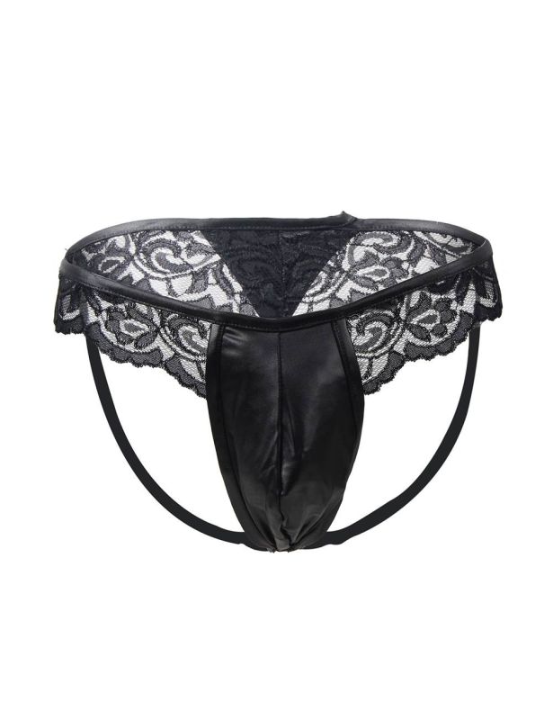 Труси чоловічі Star Night зі штучної шкіри з мереживом, чорні, M вид 5