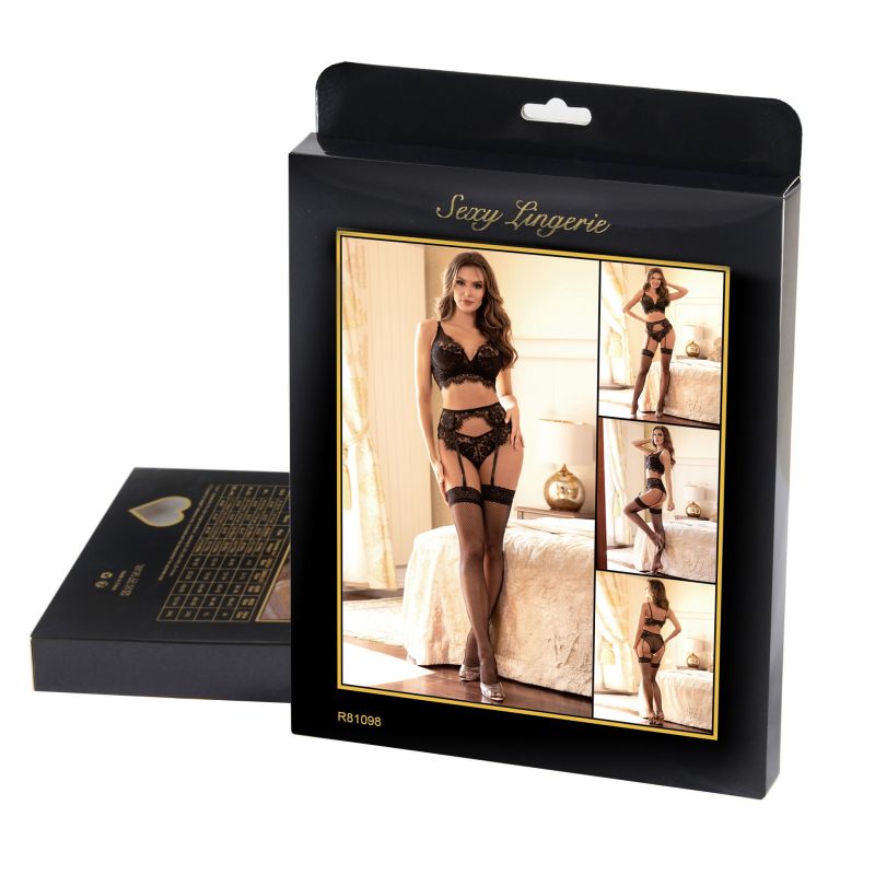 Мереживний комплект, ліф та трусики з поясом Star Night, чорний, XS-S вид 10